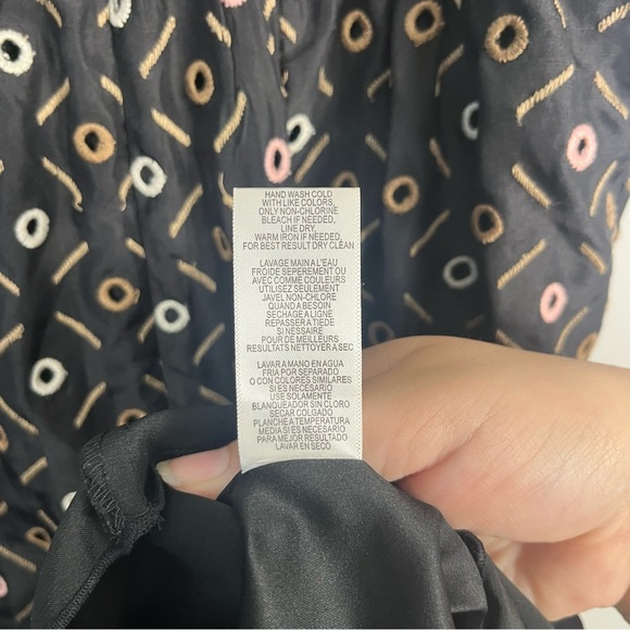 BCBG MAX AZRIA black 100% silk satin babydoll sun dress puff skirt eyelet dots - Picture 3 of 6